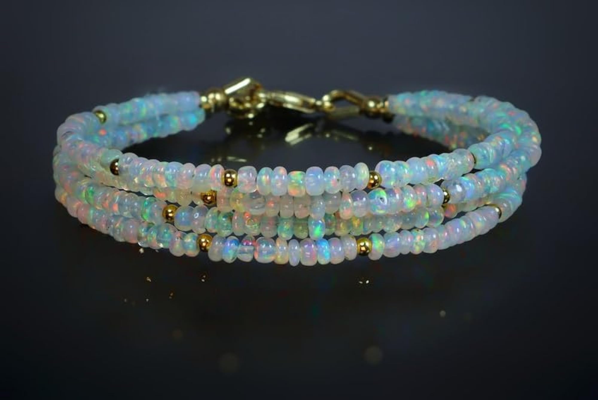 Ethiopian Opal Rondelle Beaded Bracelet, Multicolor Stones with Silver Lock